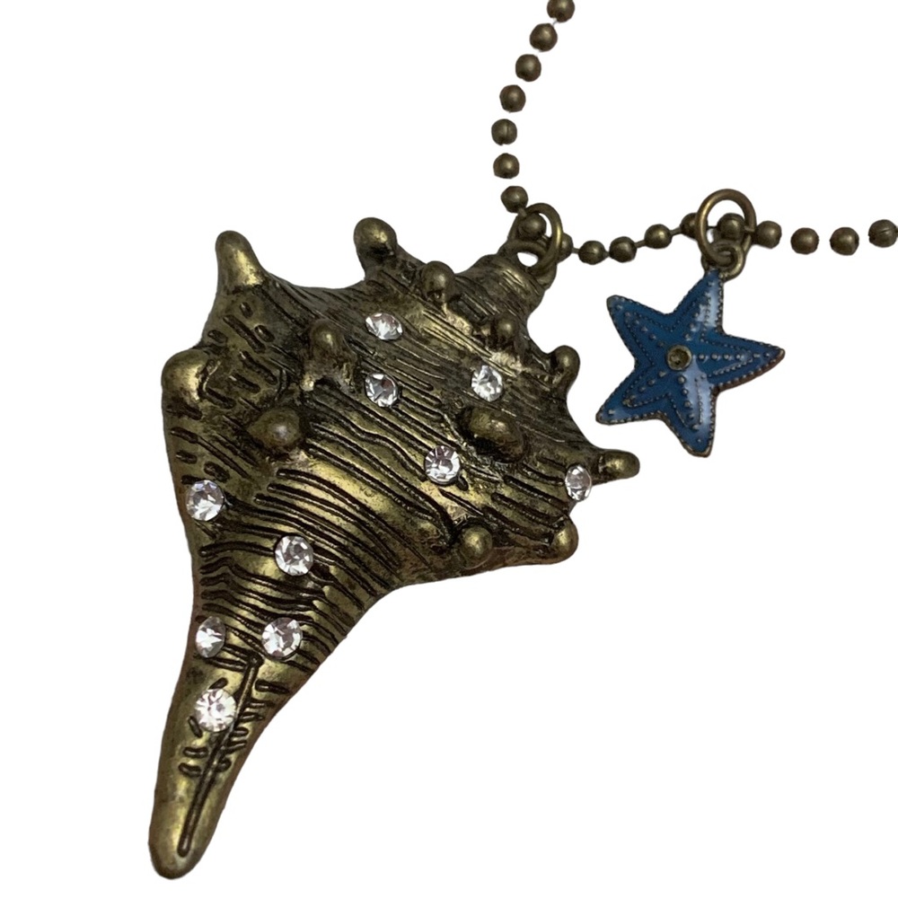 Seashell Pendant Necklace Rhinestone Shell Starfish Charm Vintage Style